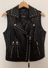 PATAGO Damen echt  Lederweste, Bikerweste, TOTENKOPF/SKULL NIETEN STRASS TOP