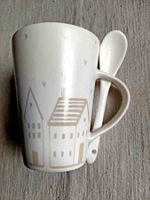 Kaffeebecher Keramik mit Löffel Porzellan weiß arko 0,25 l