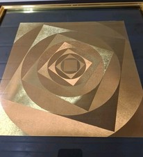 OP ART Bild Gold Grafik 70er 80er Barbara Lüdinghausen "Circles and Rectangle"