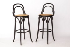 Pair of Bentwood Bar Stools with Vienna Cane Seats – Thonet Style, Black