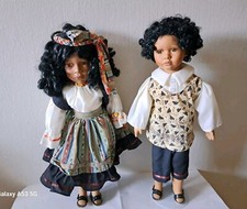2x Alberon Porzellanpuppen 50cm dunkelhäutig schwarz Pärchen Mädchen Junge