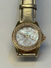Damenuhr, Gold, Glitzer, von Christ, goldenes Lederarmband, Chronograph,überholt