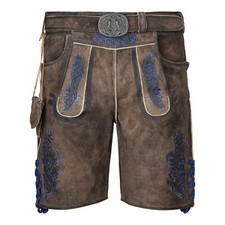Trachten Lederhose Herren Trachtenlederhose kurz Gürtel Braun Stickerei | Leder