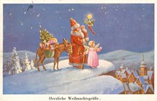Fröhliche Weihnachten, Engel, Weihnachtsmann, Künstler-Postkarte, Dresden 1938