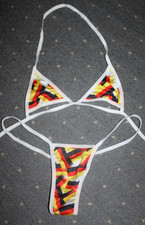 Knappes Bikini Set String Triangel weiß bunt Muster Gr XS Neu  Go Go