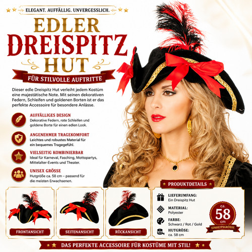 Piratenhut dreispitz schwarz - dreispitz,