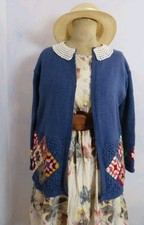 NEW Handgestrickte Strickjacke Blau Granny Square size L Lana Grossa Wool Folk