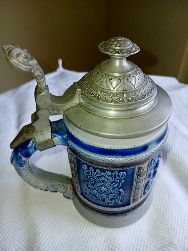 Steingut bierkrug blau mit - steingut,