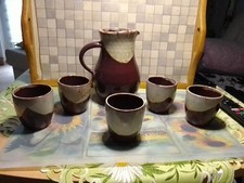 Keramikset, bestehend aus 1 Krug 1l und 5 Becher 0,1l ,braun/beige