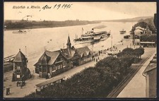 Ansichtskarte Biebrich a. Rhein, Schiffsanleger, Rheinufer, Dampfer 1915 