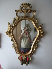 Antiker Spiegel mit vergoldetem Holzrahmen-handgeschnitzt und 2 Kerzenhalter-19.