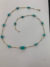 Halskette Collier Gold Türkis Zwischenteile 60 cm Federingverschluss Vintage