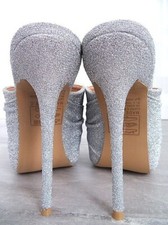 Luxus Stiletto High Heels Designer Mules Sandalen Pantoletten W65 Sexy Silber 36