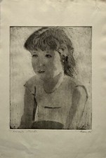 Karl Adser 1912-1995 Radierung junges Mädchen Portrait Dänemark 1980