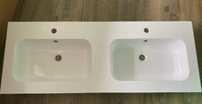 Doppelwaschbecken aus Keramik Waschtisch 120 cm Breit Weiß