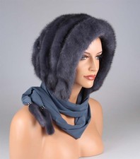 DAMEN NERZ MÜTZE KAPUZE CAPE