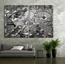 MOSAIK Leinwan BILD SET Modern Abstrakt Kunst Druck Schwarz Grau Wandbilder XXL