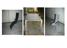 Gartenmöbel  Aluminium : 4 Stapelsessel u. 1 Bäderliege mit Auflagen - 1 Tisch