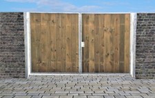 Einfahrtstor Ss Tor Verzinkt mit Pfosten & Holzfüllung 2 flügelig