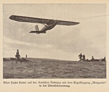 Segelflug in Rossitten anno 1925 Pilot Fuchs beim Start - Hist. Abb.