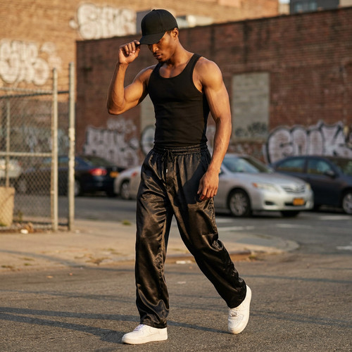 Men shiny black satin - men’s,