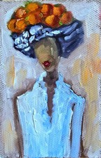 Frau mit Orangenhut Ölmalerei