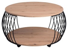 Couchtisch Wohnzimmertisch Sofatisch mit Rollen Artisan Eiche Dekor Metall 80 cm