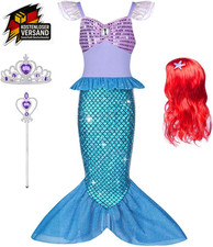 Meerjungfrau Kostüm Mädchen 4-teilig Set Kleid Perücke Krone Zepter Karneval Hal