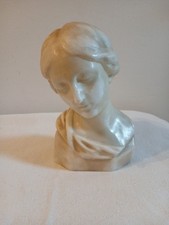 Jugendstil ALABASTER Büste SKULPTUR  ca.1900 ca. 20x13x8cm, 2,6kg,Signiert E.M 