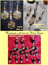 Edelstein Ohrringe + Anhänger/Kette SET Geburtsstein Boho Drache Wicca Herz