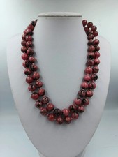 Rhodonit Edelstein Kette mit 835 Silberverschluss doppelt geknüpft