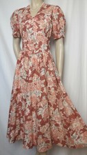 Laura Ashley Sommerkleid 34 geblümt rosenholz braun rosa vintage Baumwolle Kleid