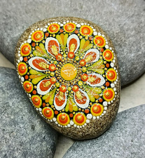 Mandala Stein, orange, Glücksbringer, Naturstein Bodensee, handbemalt, Unikat