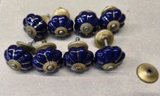 Antik Schubladenknauf Schrankknauf Rosettenknauf Set Porzellan blau/Gold 8x