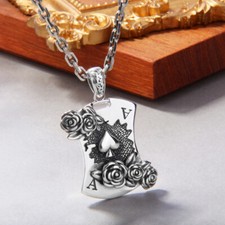 B37 Anhänger Spielkarte "Pik Ass" mit Rosen Poker Sterling Silber 925 