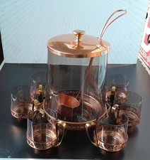 Bowle Service Rauchglas Kupfer Mid-Century 60er Jahre 