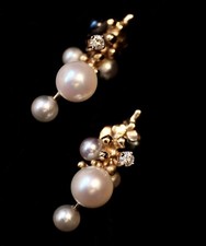 Perlen Ohrringe 750 Gold mit Diamanten