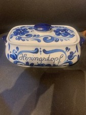 Steingut Heringstopf blau-grau