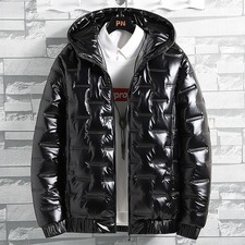Herren Freizeit Winterjacke Glänzend mit Kapuze Kurz Kapuzenjacke M-5XL