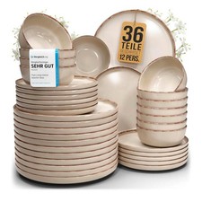 Steingut Geschirrset 12 Personen Rustic 36 tlg., Hochwertiges Landhaussttil