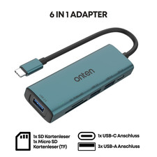 6in1 USB C Hub 2x USB-A 1x USB- C Kartenleser SD & TF Docking Station Adapter
