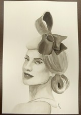 Portrait Mädchen Frau Mode Tusche Aquarell 20x30cm Unikat #1 von 7