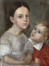 ÖLGEMÄLDE BIEDERMEIER PORTRAIT GESCHWISTER 19 TES JHDT