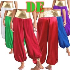 DE Damen Seidige Harem Hosen Lang Bauchtanz Hose Hochtailliert Loose Belly Dance
