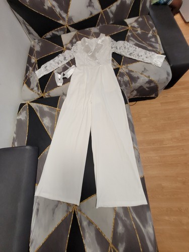 Damen jumpsuit weiß spitze - weiß,