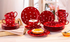Kaffeeservice Red & White - Rot und Weiß - Dots - Gepunktet, 18 tlg