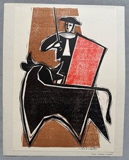 Friedrich Dworak farbiger Linolchnitt, signiert, Stierkampf