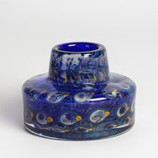 Glas Vase Eisch Glashütte Pfauenauge Dekor 1970er Jahre Blau Gelb vintage