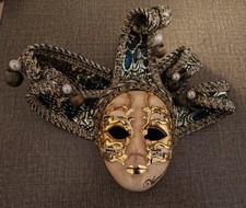 Venezianische Wandmaske Keramik handbemalt Deko Maske Gold
