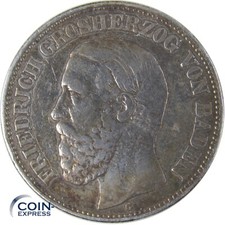 BADEN 2 Mark Gedenkmünze 1899